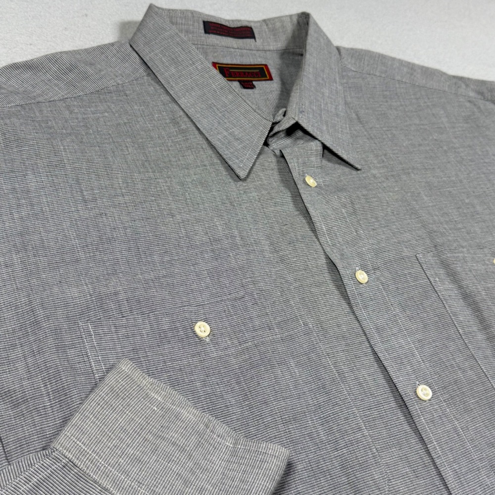 Ferracci Mens Tall Gray Micro Stripe Long Slv Button‎ Down Dress Shirt 18-37/38